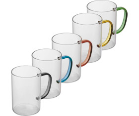 glass mug with coloured handle