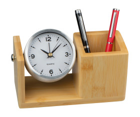 bamboo pencil case with analogue clock