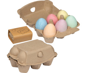 Chalk eggs in cardboard box