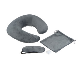 Travel set with neck pillow, sleep mask, and laundry bag