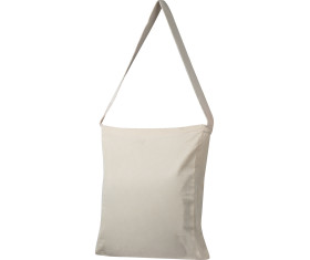 Cotton bag with woven carrying handle and bottom fold