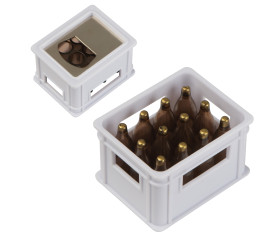 Bottle opener in the shape of a beer crate