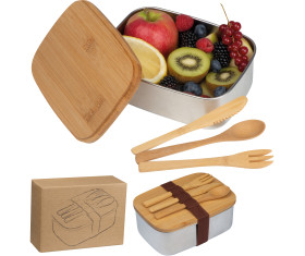 Spacious stainless steel lunchbox with bamboo lid