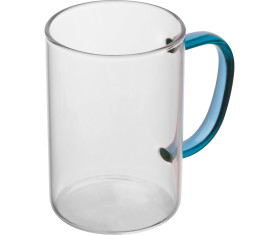 glass mug with coloured handle