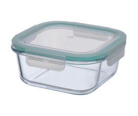 Glass container with lid, suitable for microwave and freezer