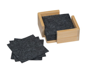 10 felt coasters in bamboo stand