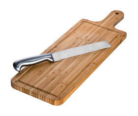 Bamboo chopping board with knife