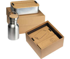 Gift set with drinking bottle and lunch box