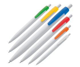 Stylo bille plastique blanc avec clip de couleur