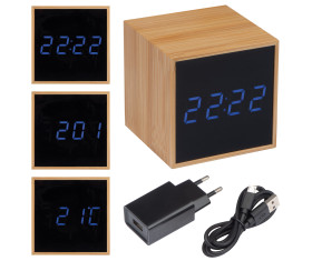 Horloge de table avec affichage noir et affichage LED bleu