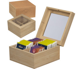 Boîte de rangement pour le thé en bambou avec couvercle en verre pour 40 sachets de thé